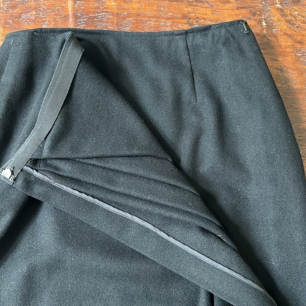 RALPH LAUREN 70s Wool Wrap Maxi Skirt Pleated Detail Asymmetrical Hem Black 10 - Picture 8 of 15